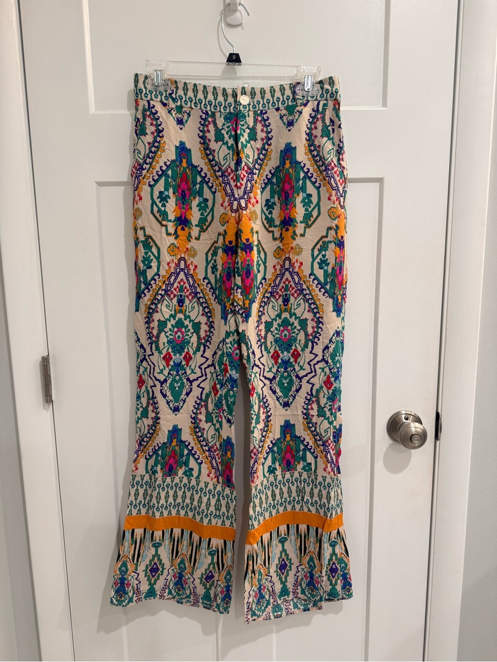 Zara Boho Teal & Mustard Printed Flare Pants